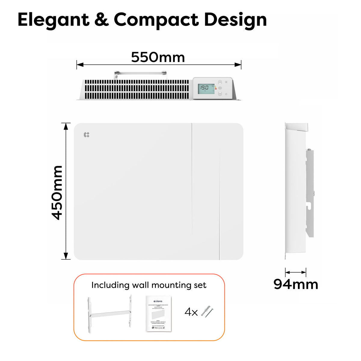 1000W Smart WiFi Electric Radiator with Dual Ceramic & Aluminium Heating Core