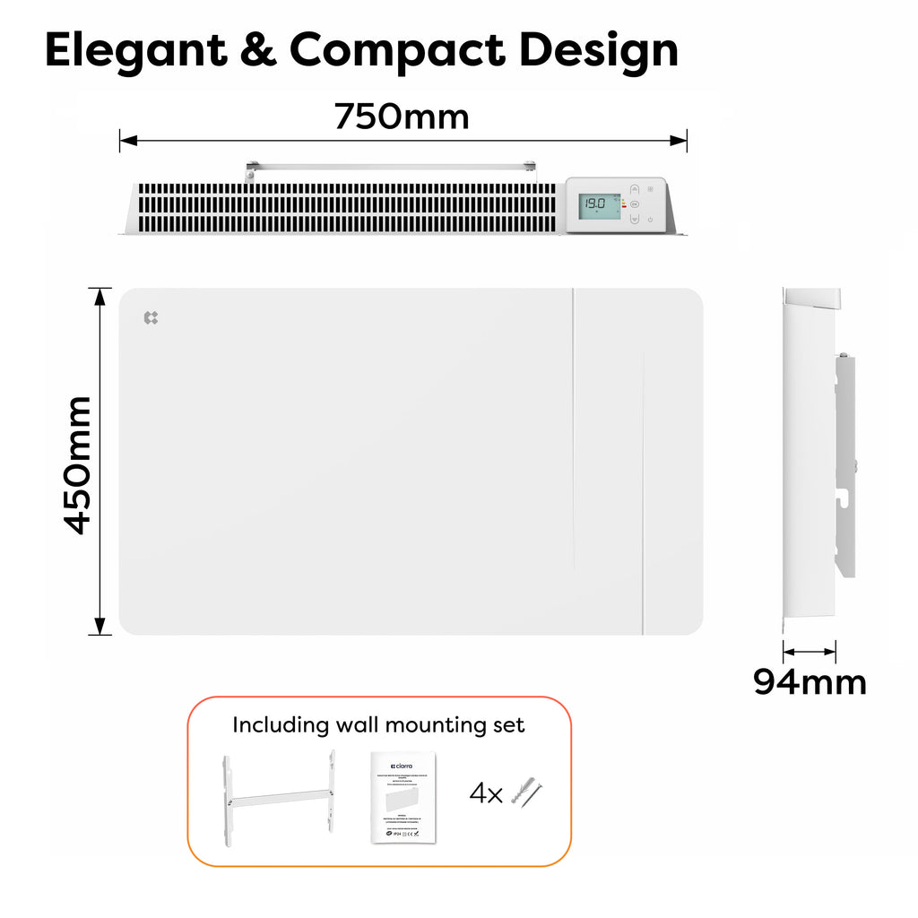 1500W Smart WiFi Electric Radiator with Dual Ceramic & Aluminium Heating Core