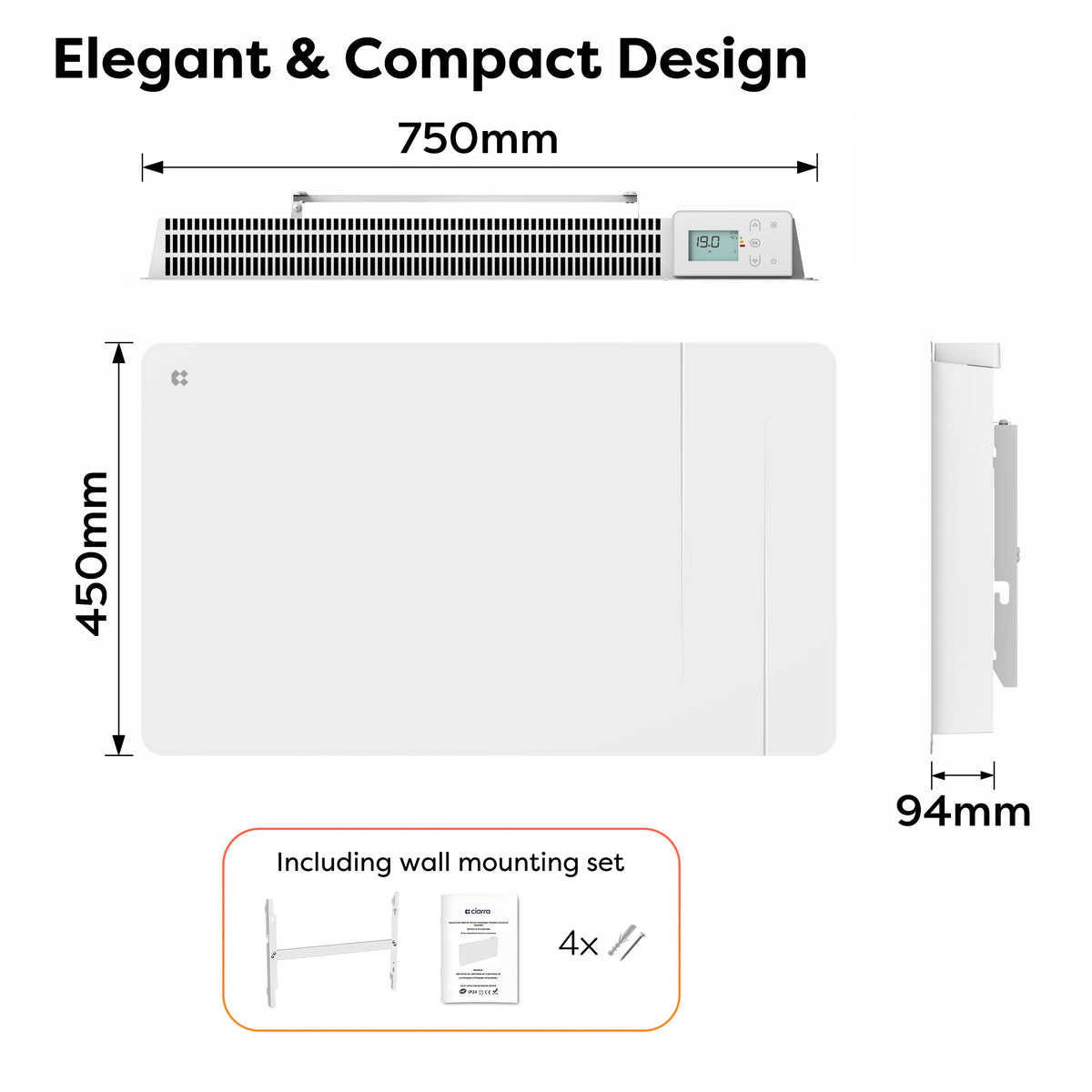 1500W Smart WiFi Electric Radiator with Dual Ceramic & Aluminium Heating Core