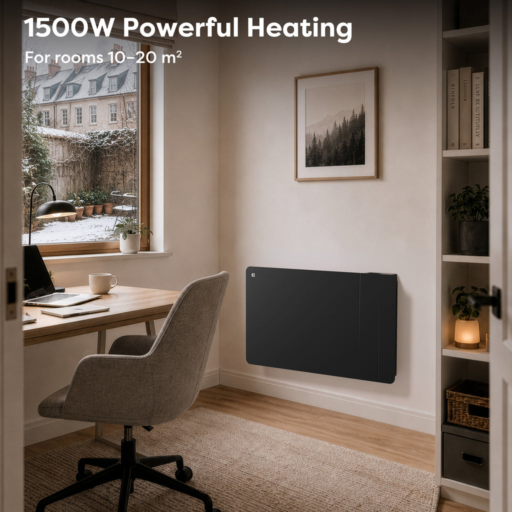 1500W Smart WiFi Electric Radiator with Dual Ceramic & Aluminium Heating Core-Black