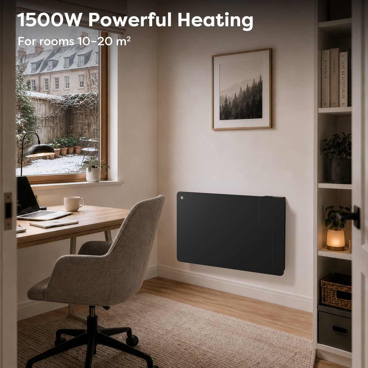 1500W Smart WiFi Electric Radiator with Dual Ceramic & Aluminium Heating Core-Black
