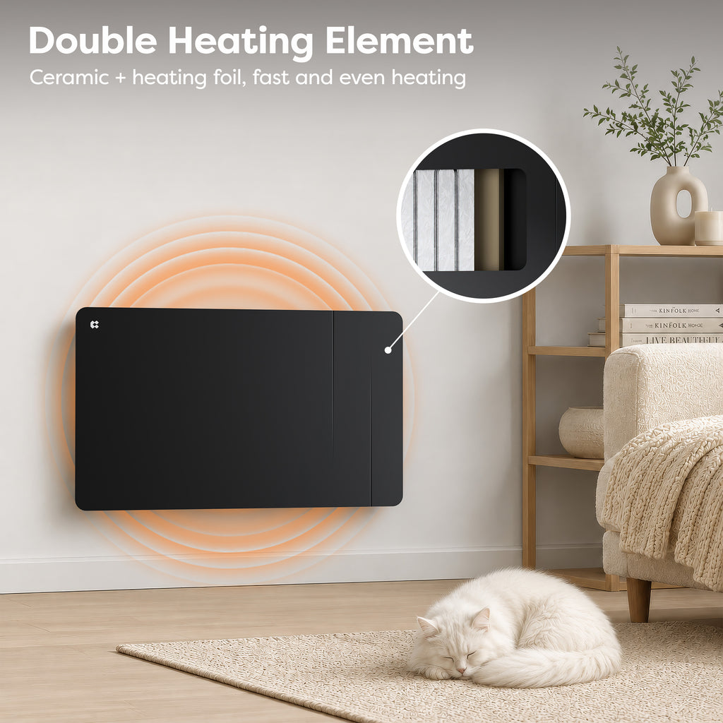 1500W Smart WiFi Electric Radiator with Dual Ceramic & Aluminium Heating Core-Black