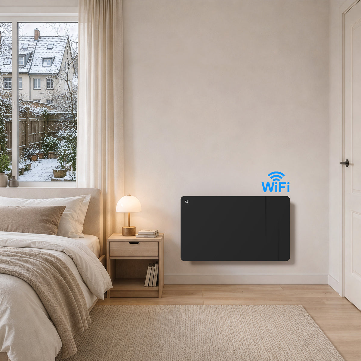 1500W Smart WiFi Electric Radiator with Dual Ceramic & Aluminium Heating Core-Black