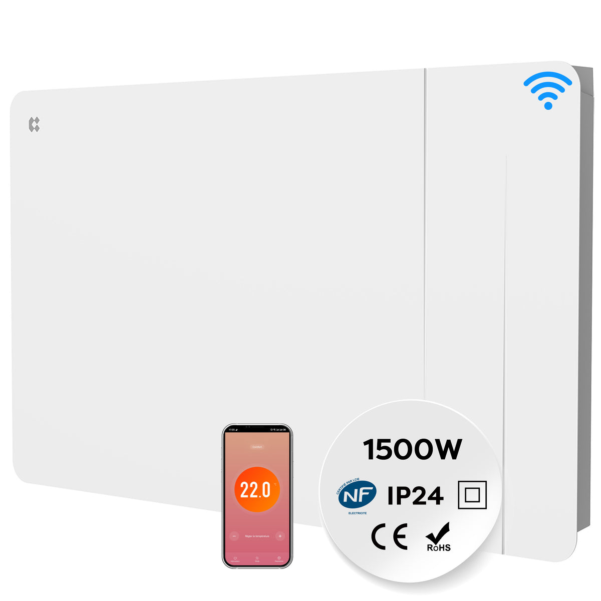 1500W Smart WiFi Electric Radiator with Dual Ceramic & Aluminium Heating Core