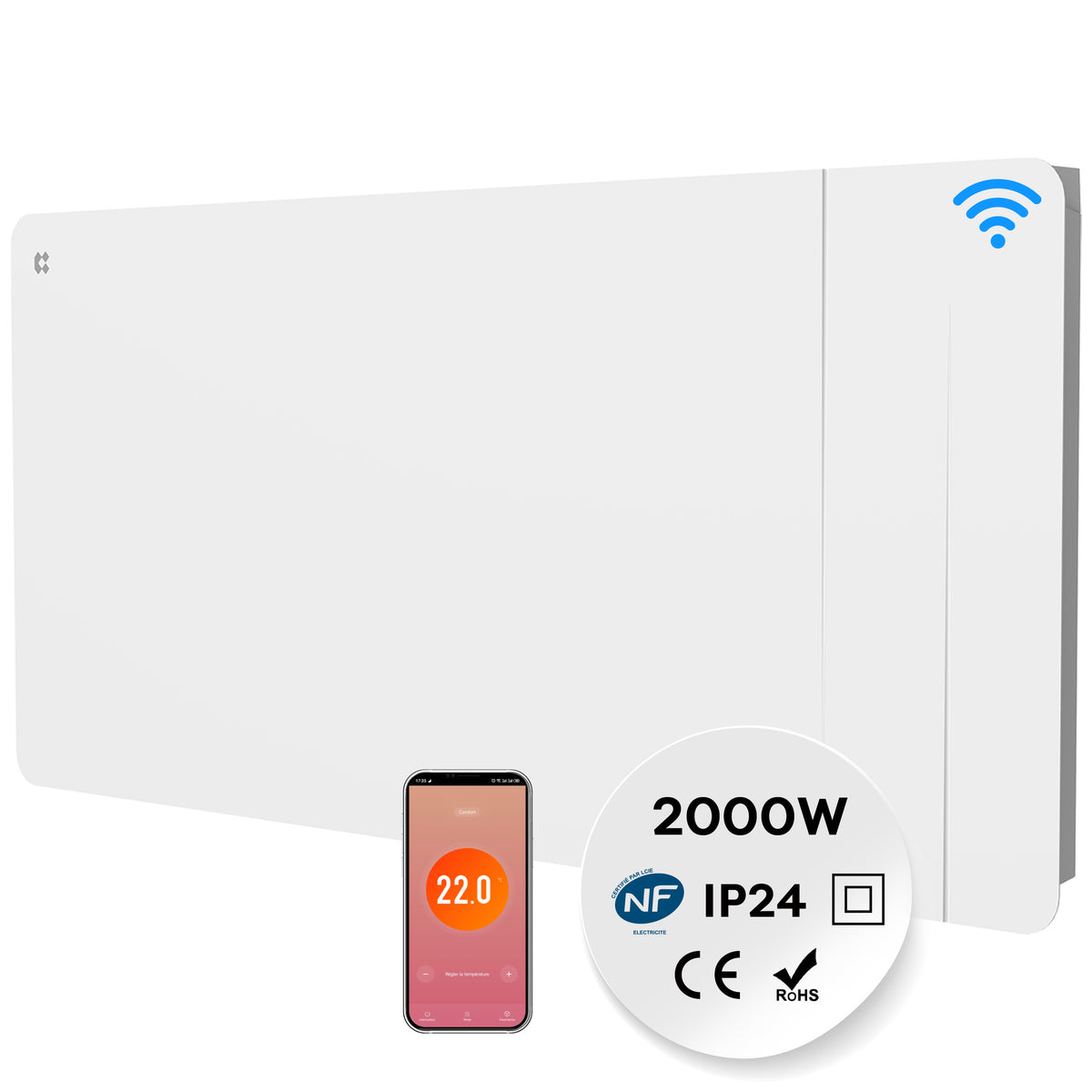 2000W Smart WiFi Electric Radiator with Dual Ceramic & Aluminium Heating Core